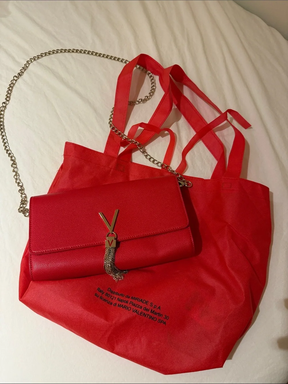 Valentino Red Chain Tassel Crossbody Clutch Bag